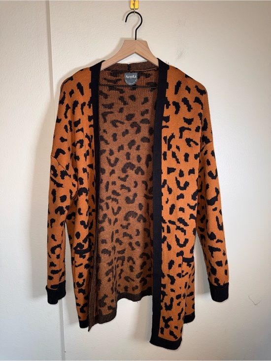 ARULA Sweaters - ARULA cheetah print long line open front plus size knit cardigan XL